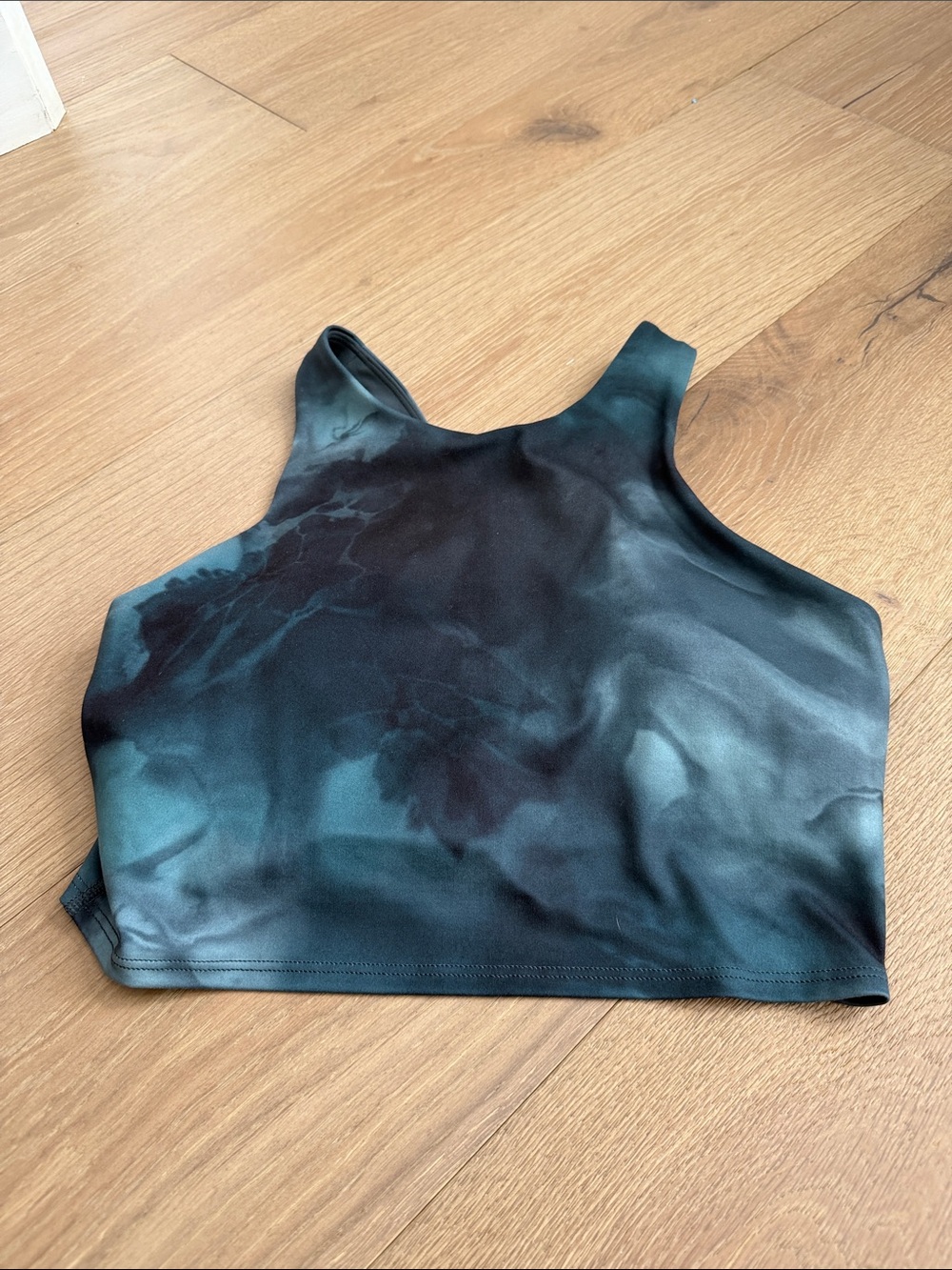 Athleta High-Neck Tie-Dye Crop Tank Top - Dark Teal/Black